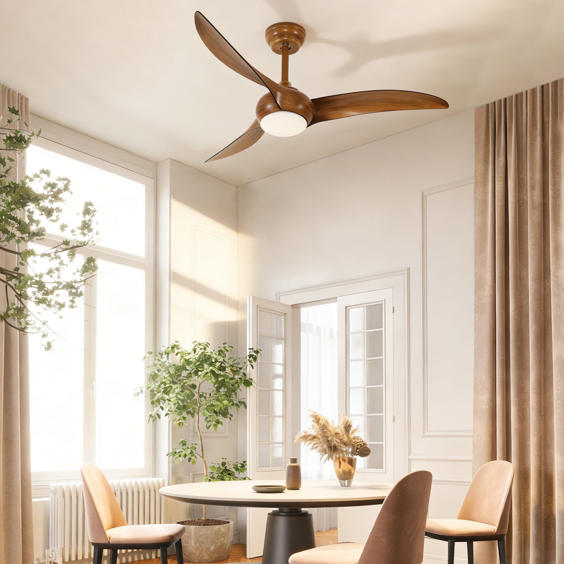 52" Ceiling Fan with  LED Light Remote Control,Quiet DC Motor 6 Speed Levels,3 PCS ABS Blades Fan Lamp,Adjust Height( 2 PCS Rod) Reversible Ceiling Fan, for Patio Living Room, Bedroom, Office,Indoor.