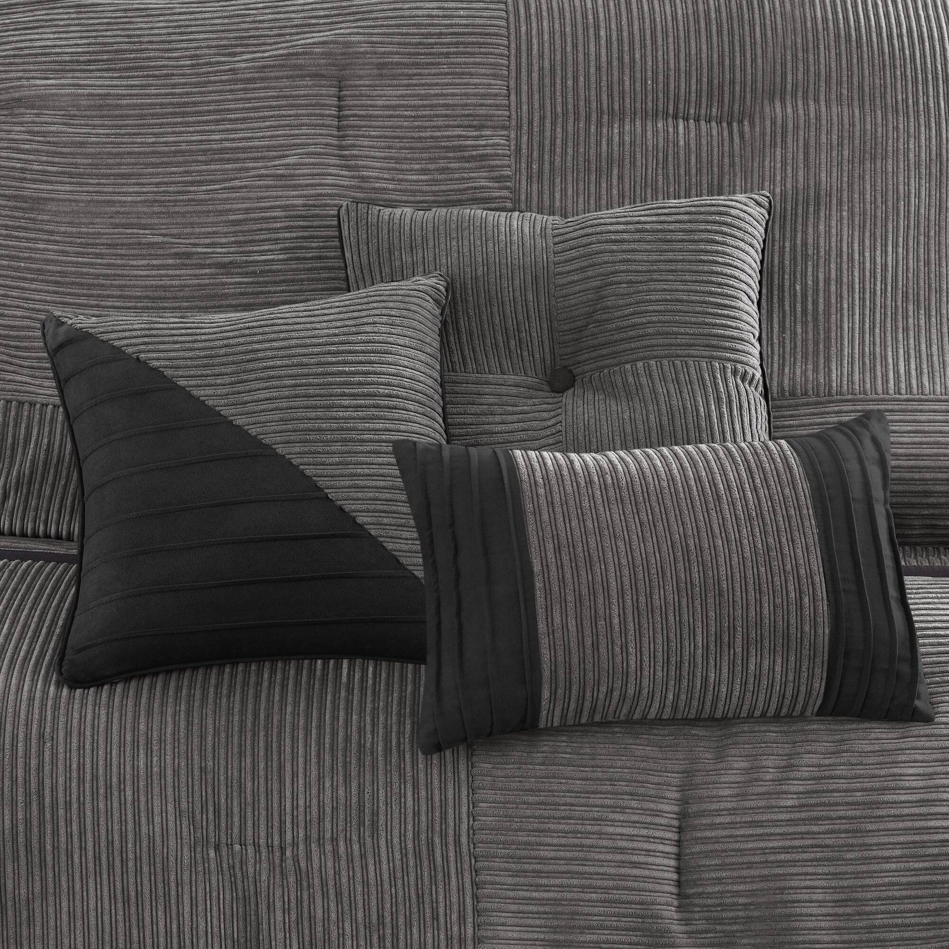 7 Piece Micro Corduroy Comforter Set Grey Queen