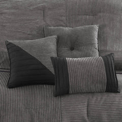 7 Piece Micro Corduroy Comforter Set Grey Queen