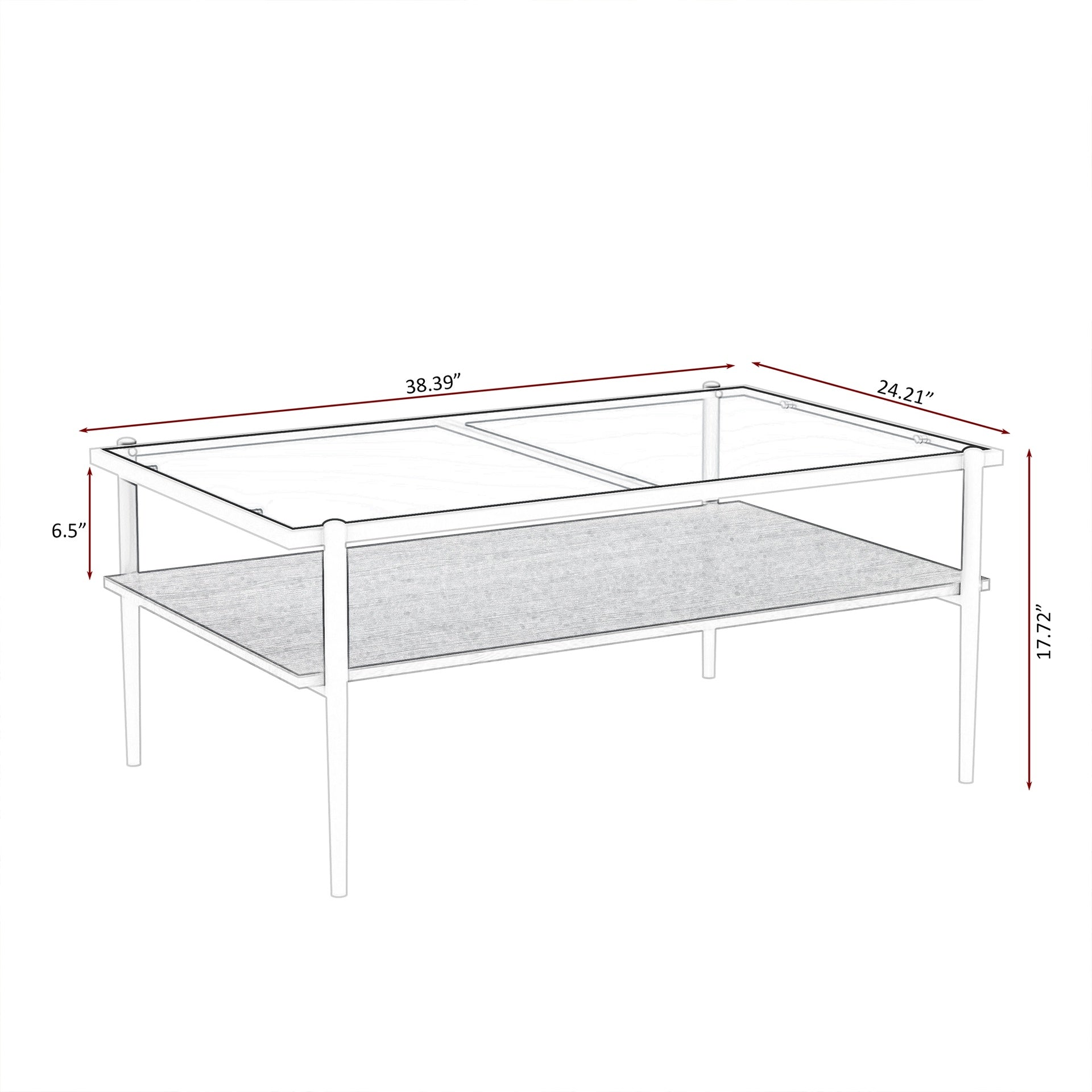 Rectangle Coffee Table with Gray Tempered Glass top and White Legs, Modern Table for Living Room