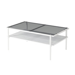 Rectangle Coffee Table with Gray Tempered Glass top and White Legs, Modern Table for Living Room