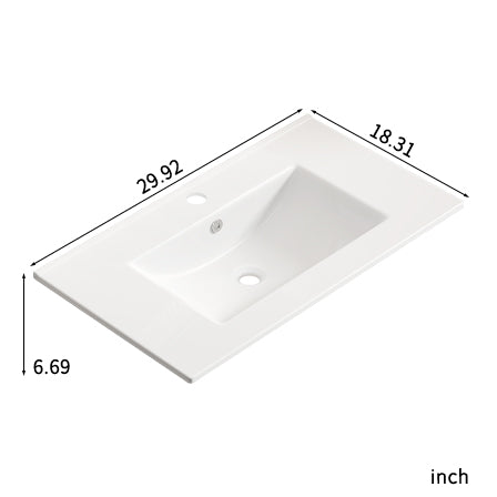 30 inch Bathroom Vessel Sink, Ceramic Bathroom Vanity Sink Top with Overflow,  with Overflow, No Drain Convenient for Storing Personal Items - Glossy White
