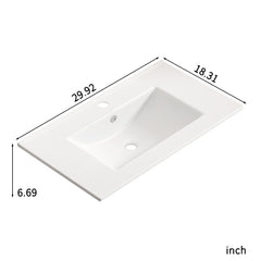 30 inch Bathroom Vessel Sink, Ceramic Bathroom Vanity Sink Top with Overflow,  with Overflow, No Drain Convenient for Storing Personal Items - Glossy White