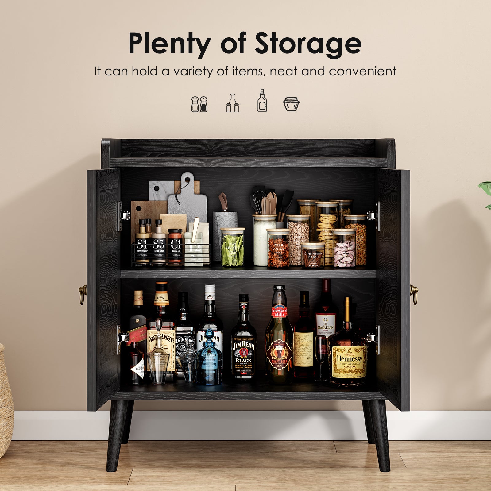 Sideboard Buffet Cabinet with Storage, Bar Liquor Cabinet with Rattan Decorated Doors, Credenza Console Tablefor Dining Room, Living Room,Hallway