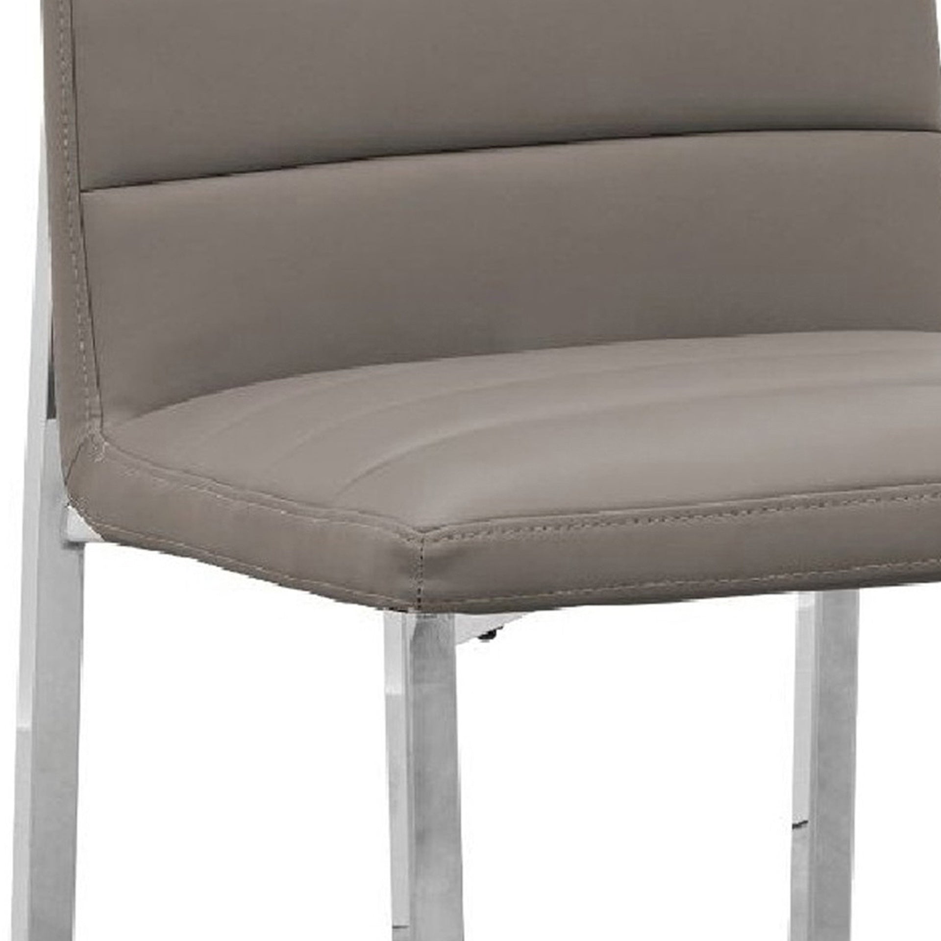 Eun 23 Inch Faux Leather Channel Dining Chair, Chrome Legs, Set of 2, Gray