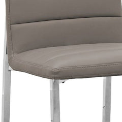 Eun 23 Inch Faux Leather Channel Dining Chair, Chrome Legs, Set of 2, Gray