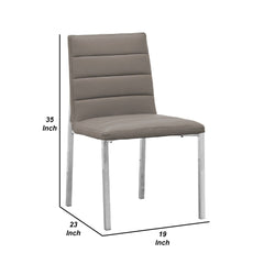 Eun 23 Inch Faux Leather Channel Dining Chair, Chrome Legs, Set of 2, Gray