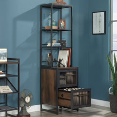 Narrow Bookcase with Modern Design, Brown Finish