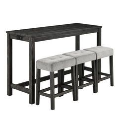 Bar Table Set with Power Outlet, Bar Table and Chairs Set, 4 Piece Dining Table Set, Industrial Breakfast Table Set, for Living Room, Dining Room, Game Room