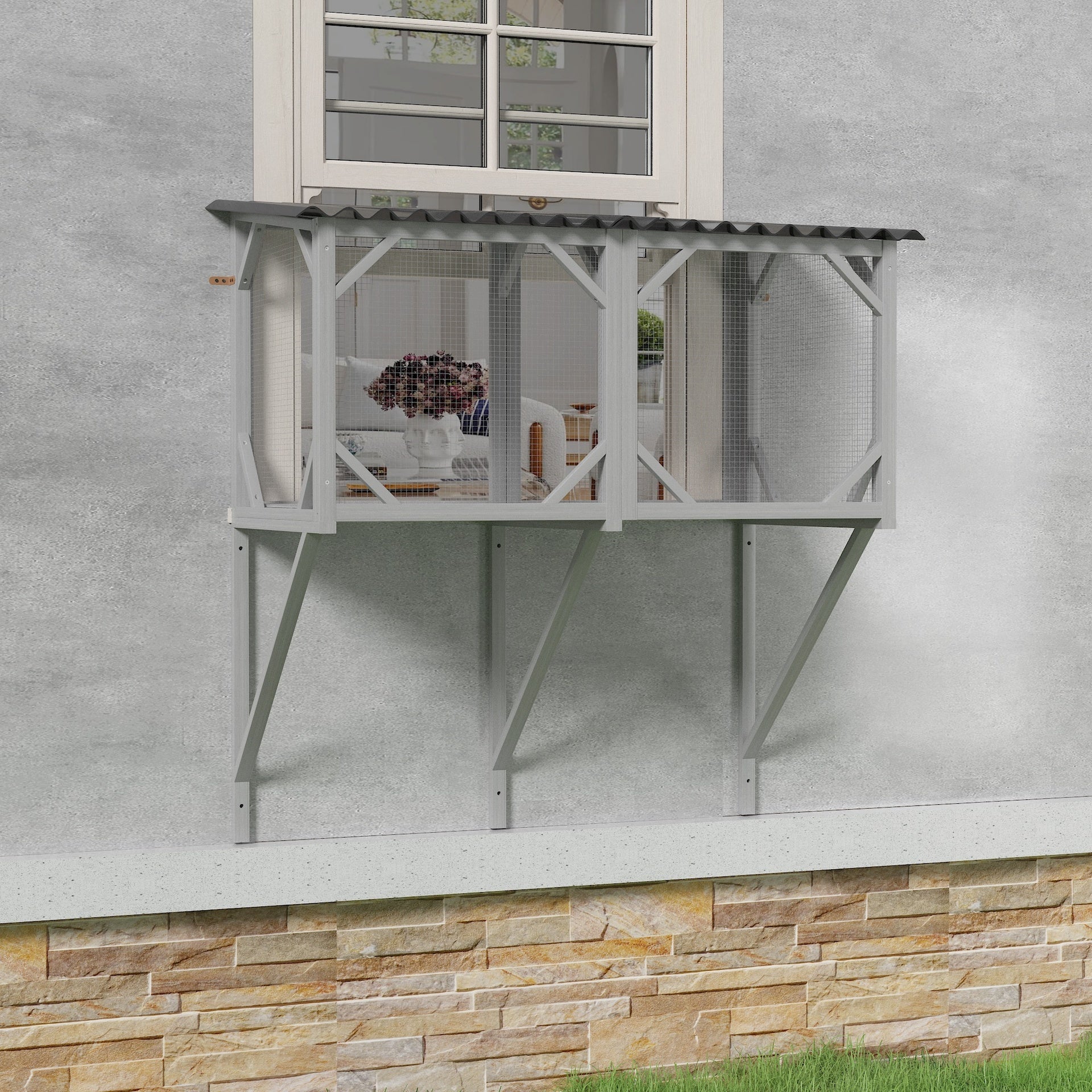 Cat Catio, Cat Window Perch for Large Indoor Cats - for Sunbathing, Napping & Overlooking, Wooden Cat Window Hammock for Safely Enjoying The Outdoor Sights Scents and Sounds