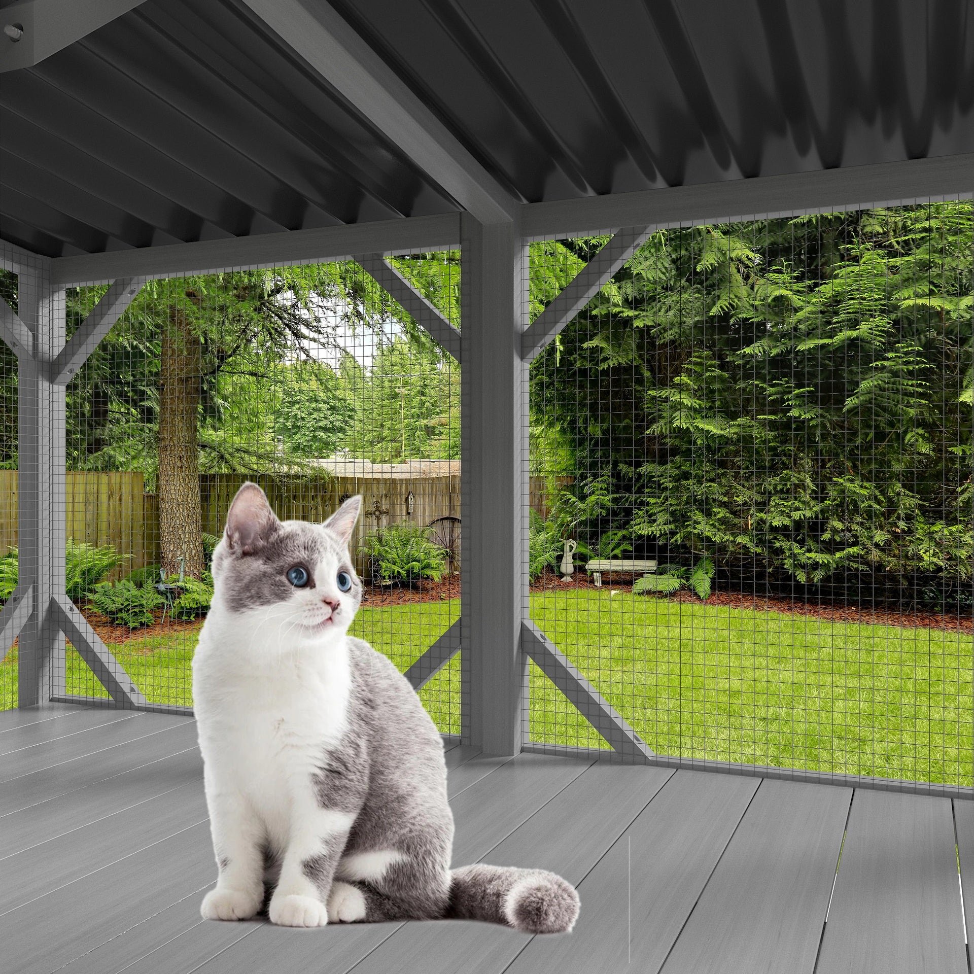 Cat Catio, Cat Window Perch for Large Indoor Cats - for Sunbathing, Napping & Overlooking, Wooden Cat Window Hammock for Safely Enjoying The Outdoor Sights Scents and Sounds