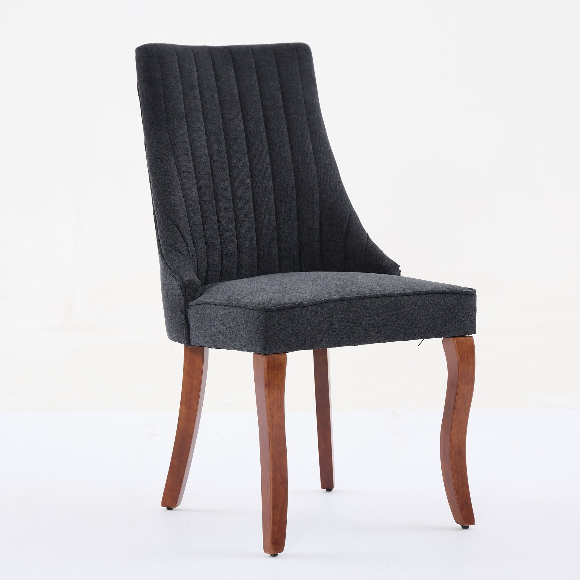 Rayon Cloth Flocking Linen Dining Chairs Channel Kitchen Dinner Chair Comfy Fabric Upholstered Accent Chair for Dining Room with Curved Solid Wood Legs,Set of 2 (Black), SW1847BK