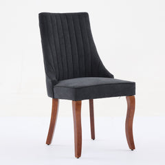 Rayon Cloth Flocking Linen Dining Chairs Channel Kitchen Dinner Chair Comfy Fabric Upholstered Accent Chair for Dining Room with Curved Solid Wood Legs,Set of 2 (Black), SW1847BK