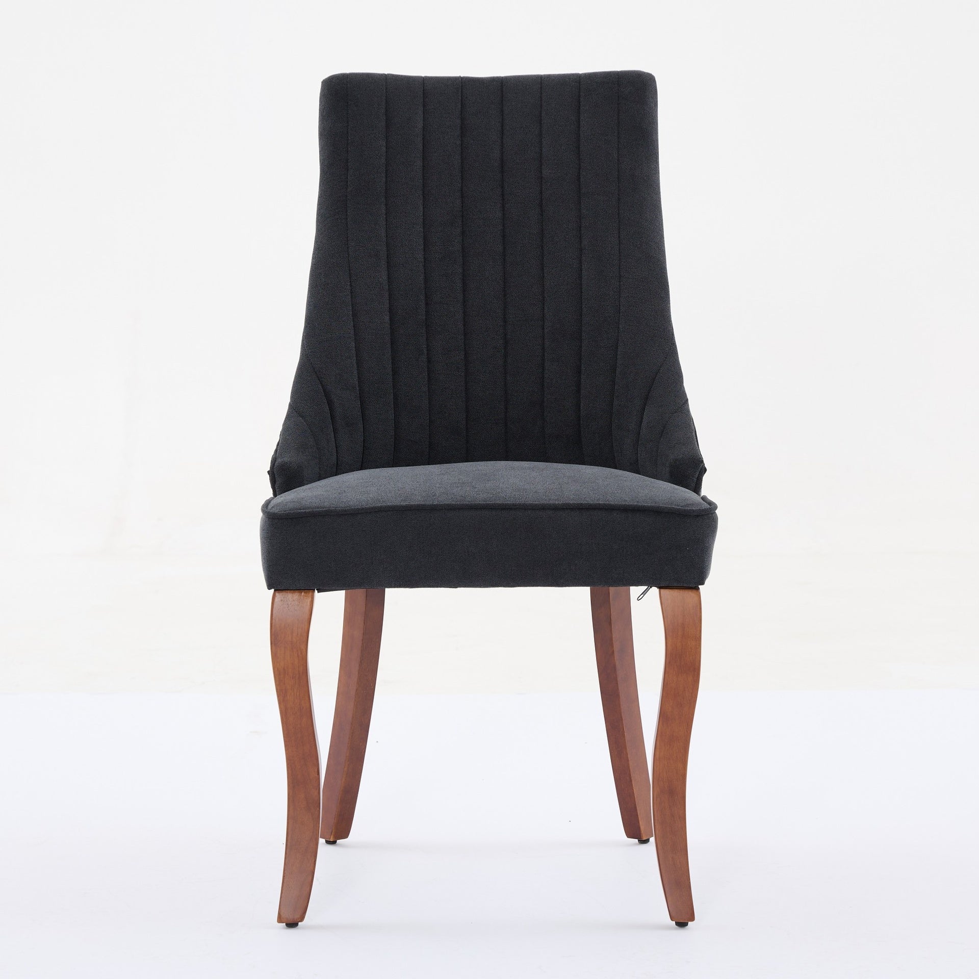 Rayon Cloth Flocking Linen Dining Chairs Channel Kitchen Dinner Chair Comfy Fabric Upholstered Accent Chair for Dining Room with Curved Solid Wood Legs,Set of 2 (Black), SW1847BK