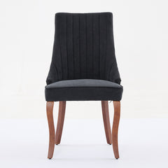 Rayon Cloth Flocking Linen Dining Chairs Channel Kitchen Dinner Chair Comfy Fabric Upholstered Accent Chair for Dining Room with Curved Solid Wood Legs,Set of 2 (Black), SW1847BK