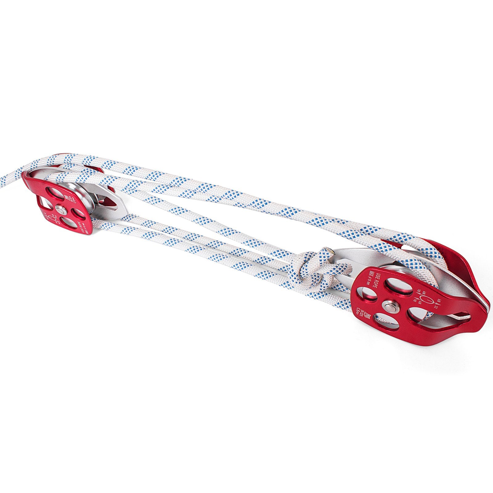 Twin Sheave Block and Tackle 1/2" x 200Ft Twin Sheave Block with Braid Rope 30-35KN 6600-7705LBS Double Pulley Rigging
