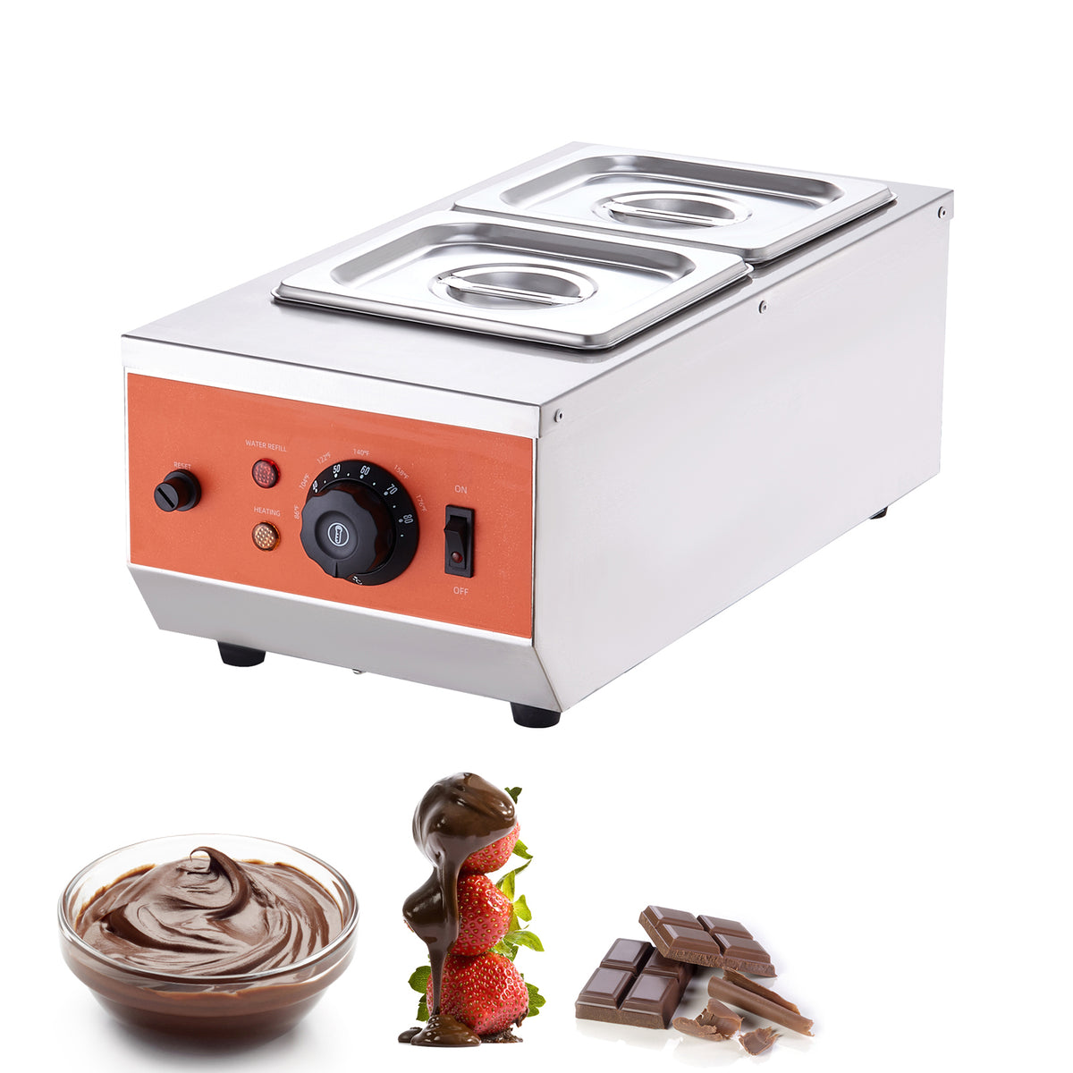 Chocolate Tempering Machine, 9 Lbs 2 Tanks Chocolate Melting Pot with TEMP Control 86~185℉, 800W Stainless Steel Electric Commercial Food Warmer For Chocolate/Milk/Cream Melting and Heating
