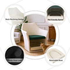 Furniture Style 2 in 1 Pet Friendly Mid Century Modern Accent Chair Soft Fabric Upholstered Leisure Armchair for Living Room Bedroom Home and Office, White