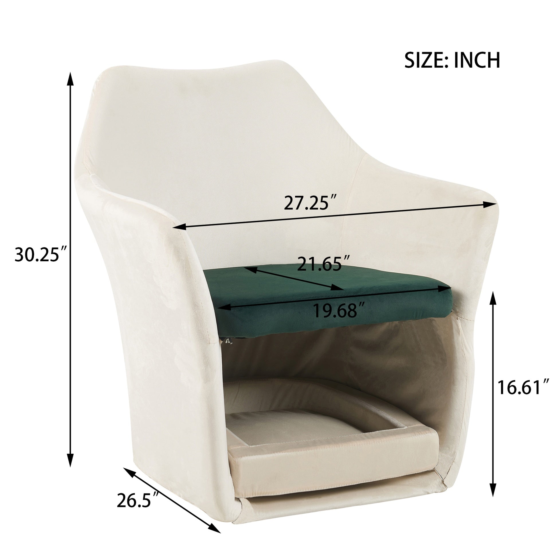 Furniture Style 2 in 1 Pet Friendly Mid Century Modern Accent Chair Soft Fabric Upholstered Leisure Armchair for Living Room Bedroom Home and Office, White