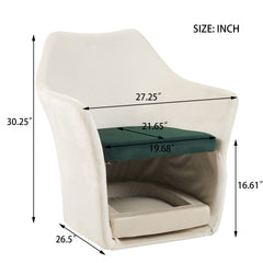 Furniture Style 2 in 1 Pet Friendly Mid Century Modern Accent Chair Soft Fabric Upholstered Leisure Armchair for Living Room Bedroom Home and Office, White