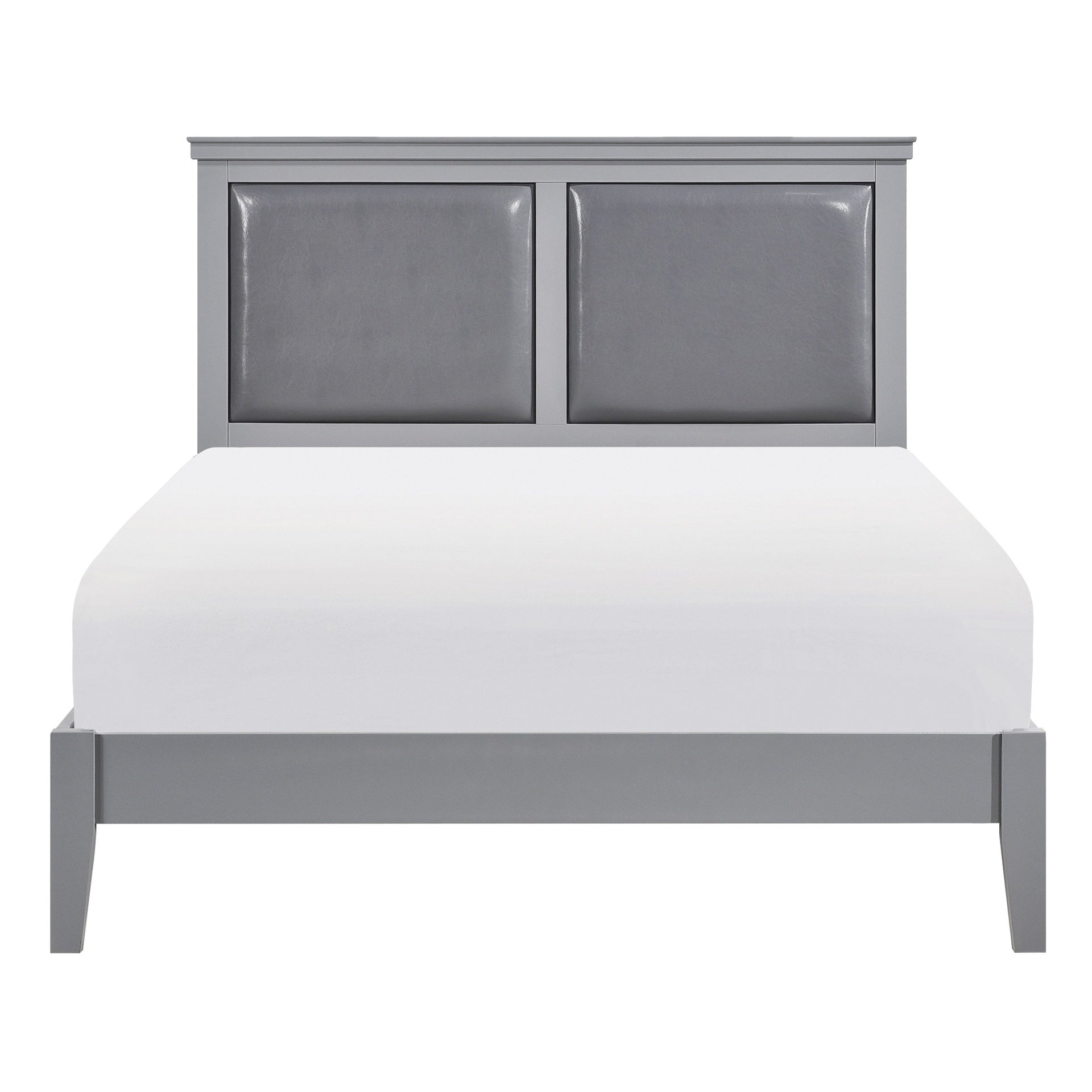 Classic Gray Finish Queen Size Panel Bed Upholstered Headboard Wooden Bedroom Furniture 1pc