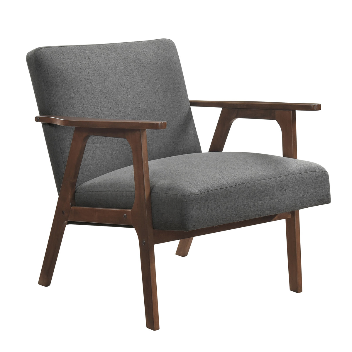 Modern Home Furniture Dark Gray Fabric Upholstery 1pc Accent Chair Brown Finish Solid Rubberwood Contemporary Cushion Seat