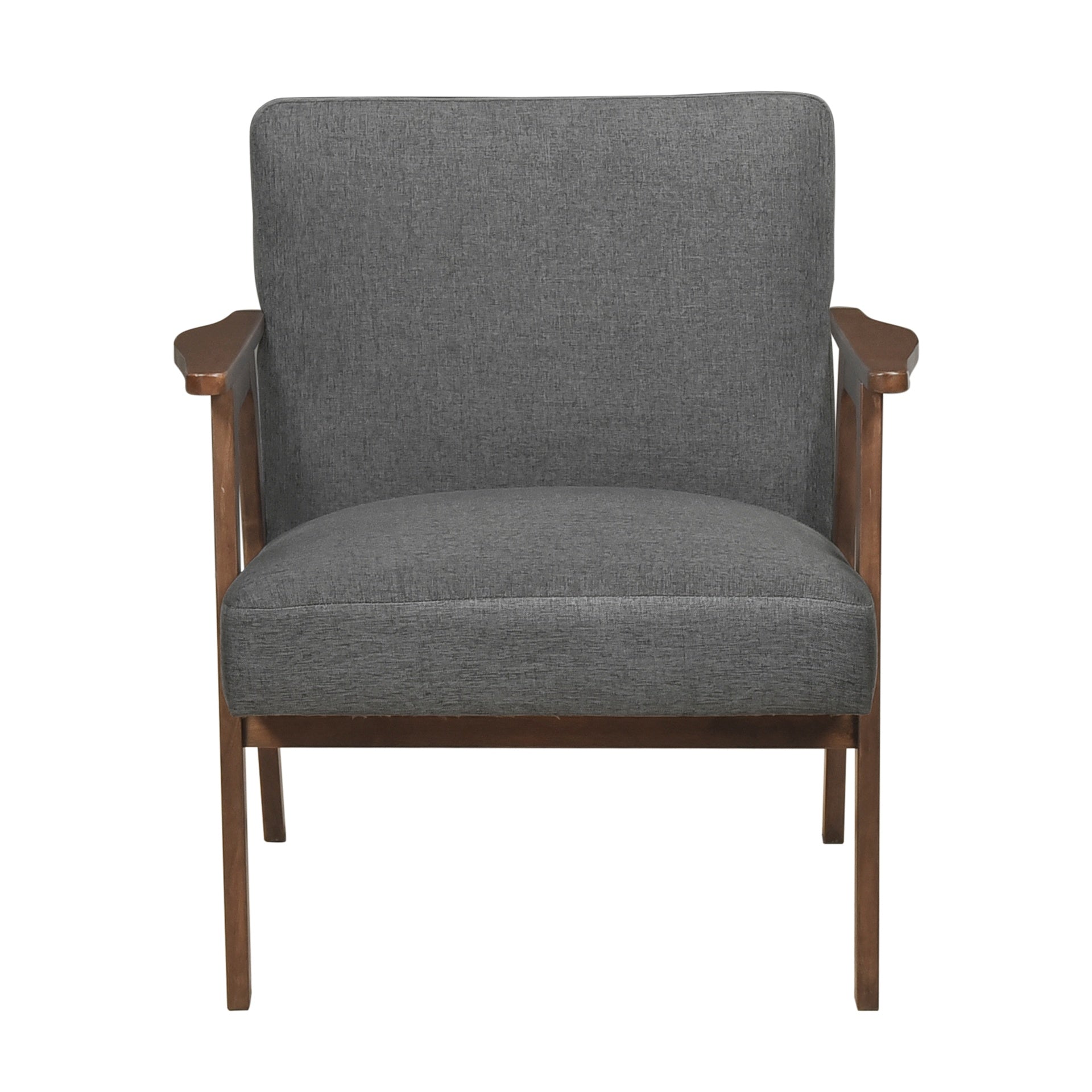 Modern Home Furniture Dark Gray Fabric Upholstery 1pc Accent Chair Brown Finish Solid Rubberwood Contemporary Cushion Seat