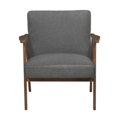 Modern Home Furniture Dark Gray Fabric Upholstery 1pc Accent Chair Brown Finish Solid Rubberwood Contemporary Cushion Seat