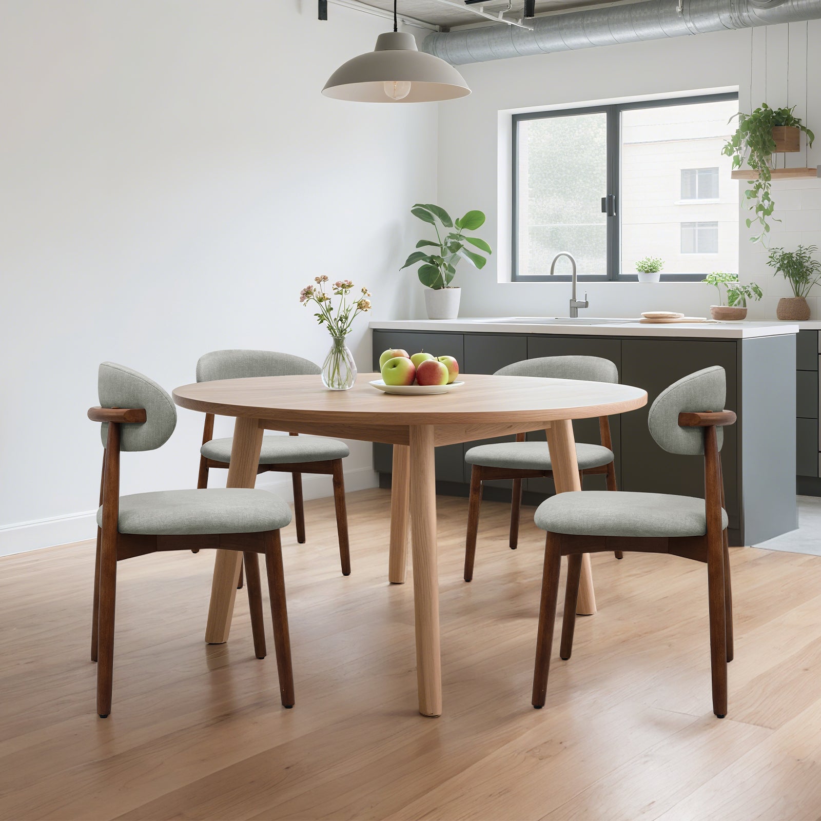 Laurel Green Flannelette Upholstered Dining Chair with Walnut Solid Wood Legs, Armless Chair Set of 4 for Kitchen, Restaurant, Living, Meeting Room