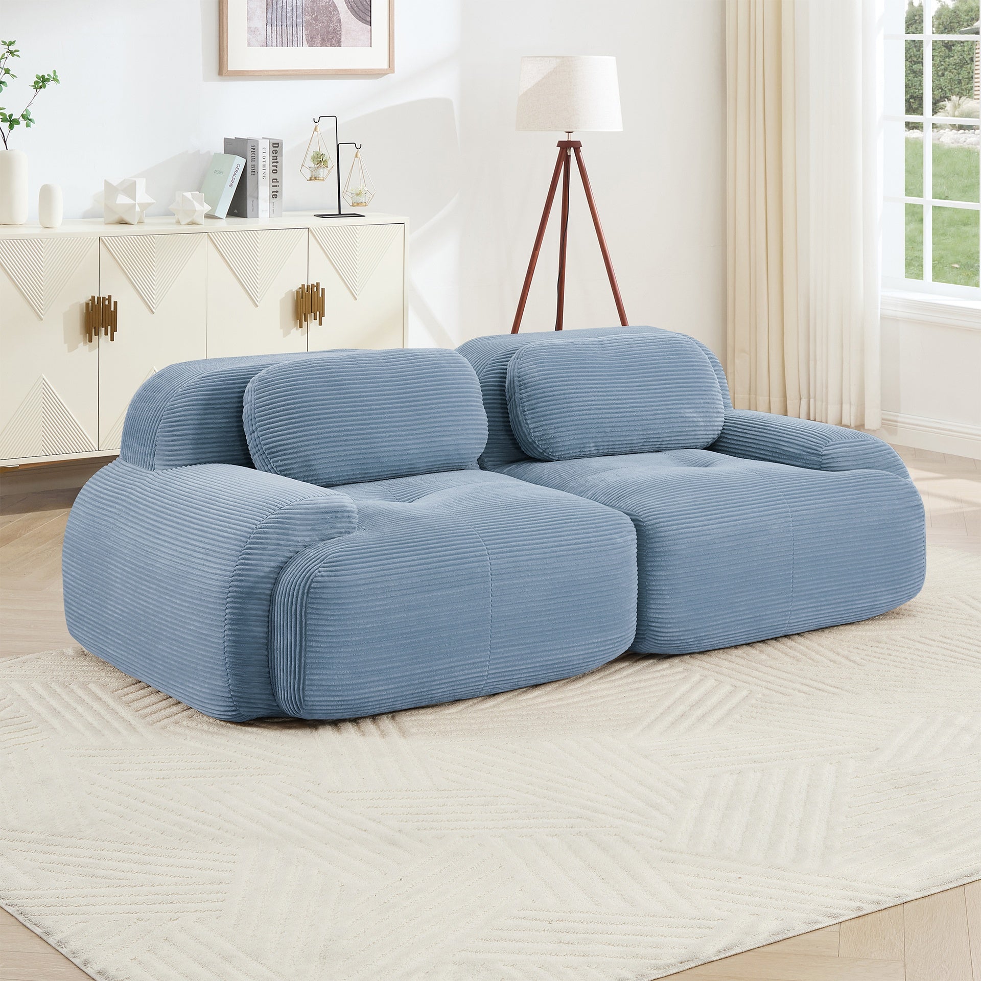 82'' loveseat sofa in luxuryCorduroy Fabric modular for free combo separation curved armrests ,anti-slip design high-resilience sponge fits living rooms bedrooms Audiovisual Room,Blue