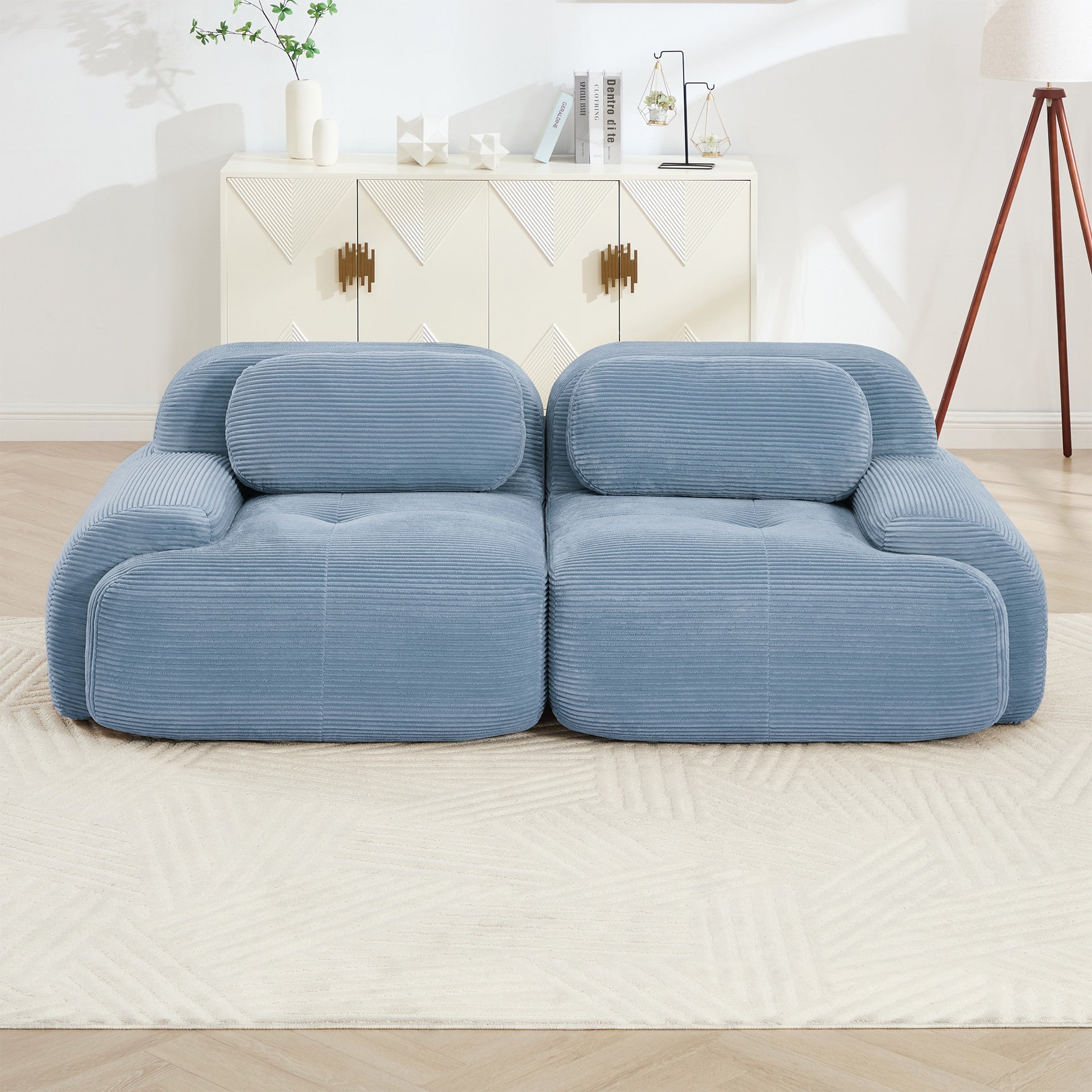 82'' loveseat sofa in luxuryCorduroy Fabric modular for free combo separation curved armrests ,anti-slip design high-resilience sponge fits living rooms bedrooms Audiovisual Room,Blue