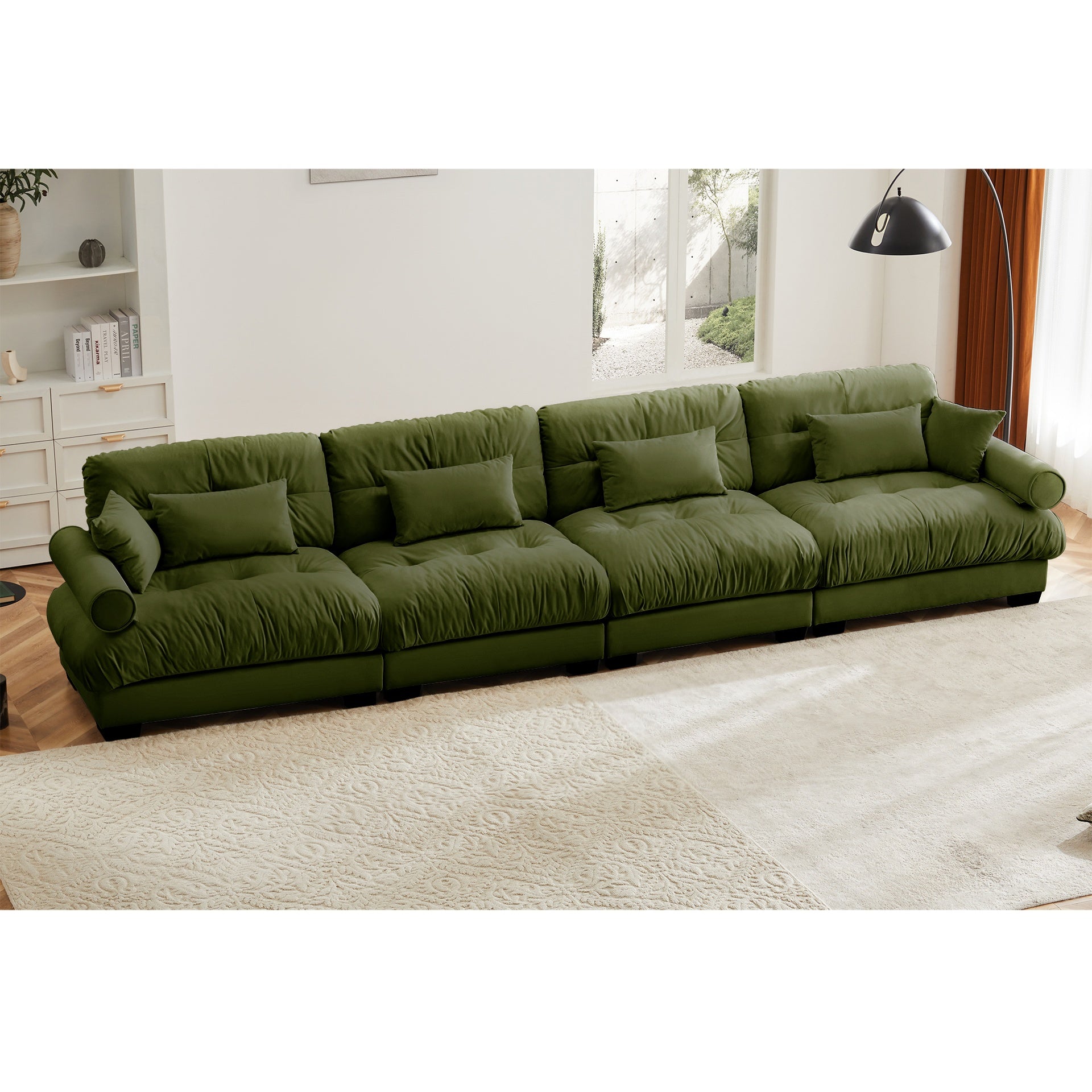 Super Comfort Oversized Modular Velvet Sectional Sofa Couch with Movable Ottoman,Corner Sectional with Bolstered Armrests, Deep Seat Cloud Couch, Convertible L Shaped Couch for Living Room Olive green