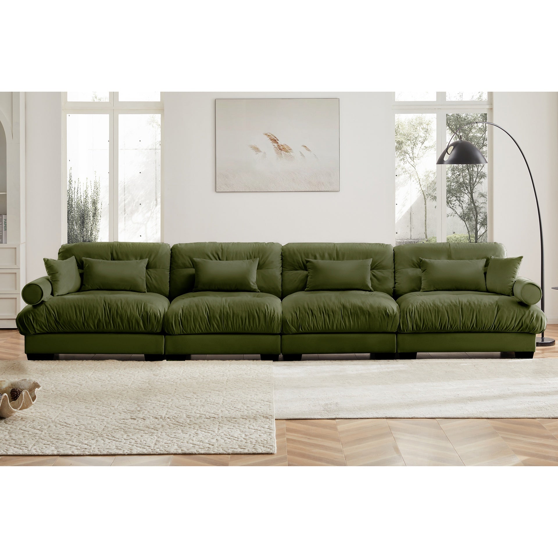Super Comfort Oversized Modular Velvet Sectional Sofa Couch with Movable Ottoman,Corner Sectional with Bolstered Armrests, Deep Seat Cloud Couch, Convertible L Shaped Couch for Living Room Olive green