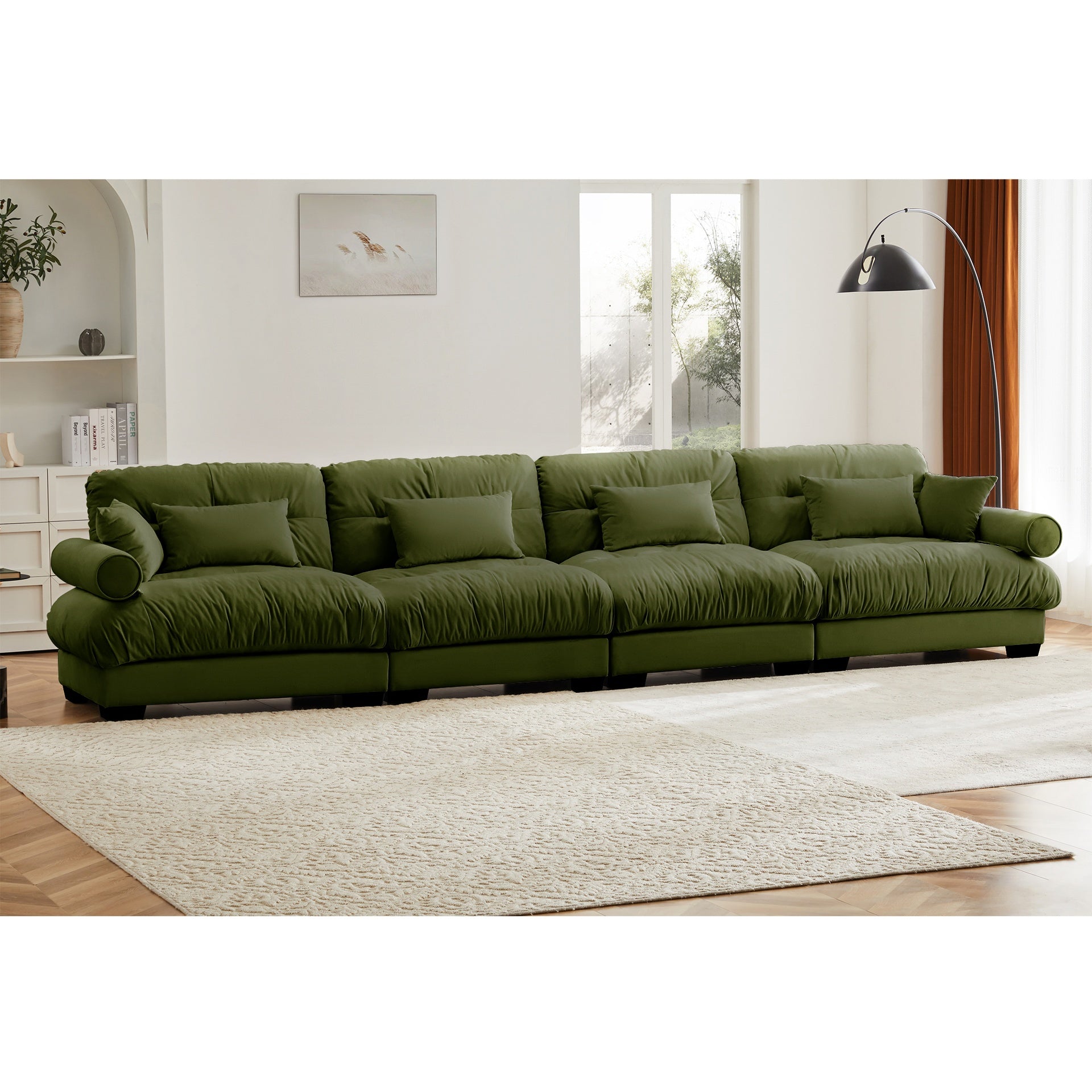 Super Comfort Oversized Modular Velvet Sectional Sofa Couch with Movable Ottoman,Corner Sectional with Bolstered Armrests, Deep Seat Cloud Couch, Convertible L Shaped Couch for Living Room Olive green