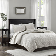 3 Piece Velvet Quilt Set Ivory Full/Queen