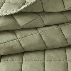 3-Piece Full/Queen Linen Garment Washed Quilt Set,Olive Green