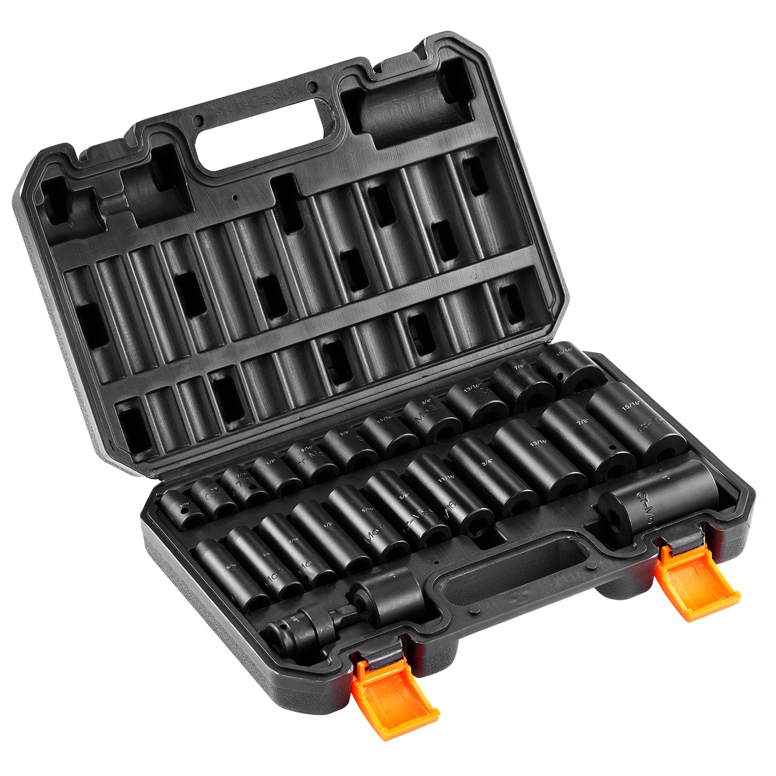 Impact Sockets Set 25pcs 6-Point 3/8in Drive Bit Ratchet Tool Kit Case