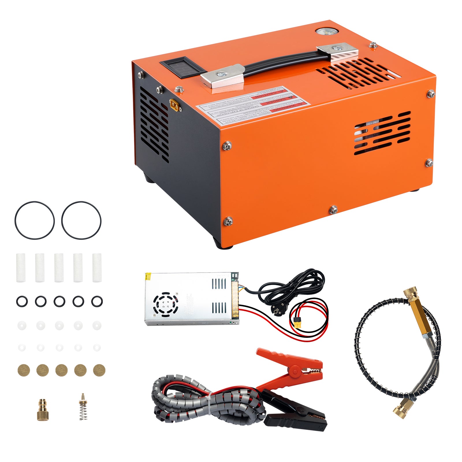 PCP Air Compressor, 4500PSI/30Mpa Portable PCP Airgun Compressor with External Converter, DC12V, AC115V,Oil & Water-Free,Manual-Stop Air Rifle, Paintball and Scuba Tank Compressor Pump