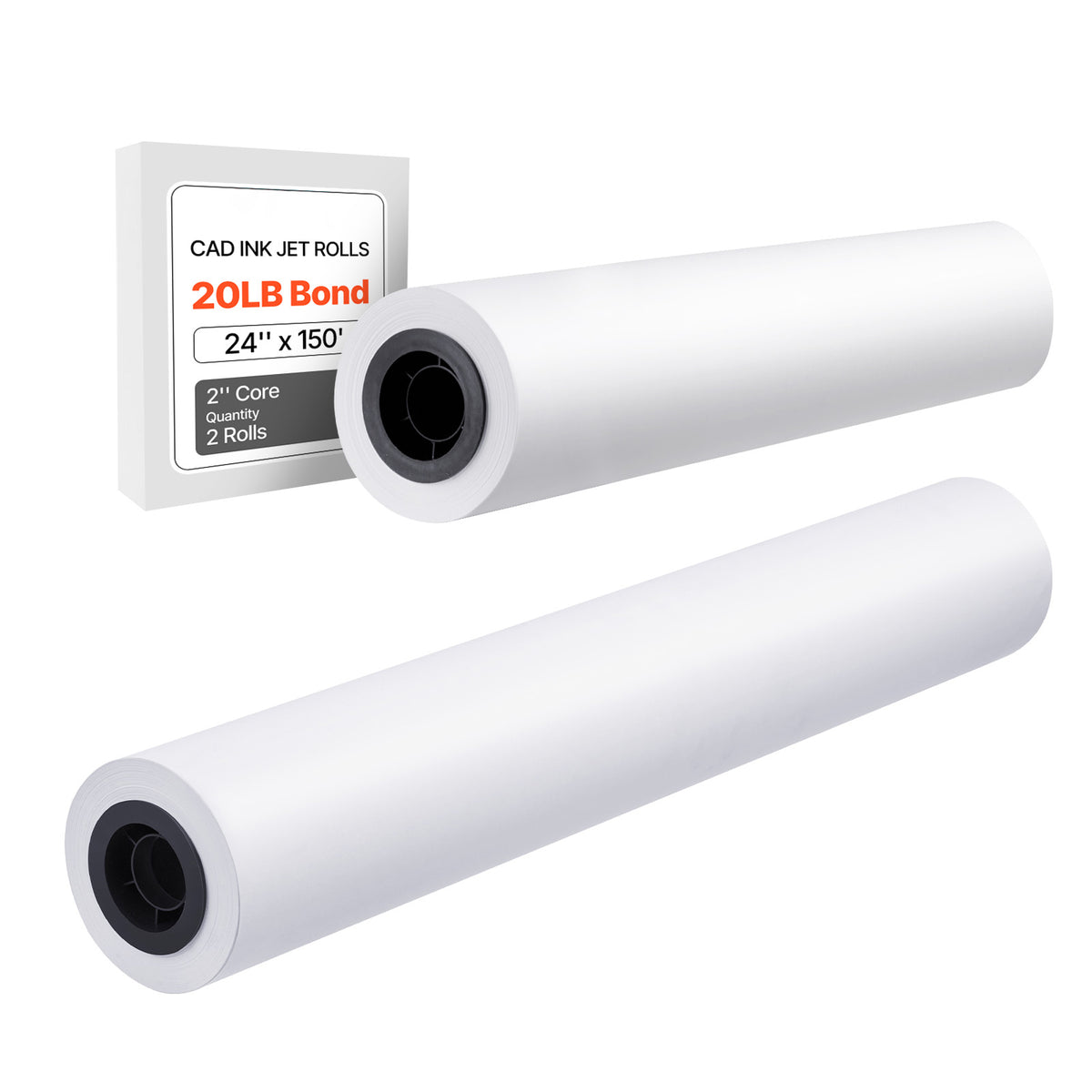 Wide Format Paper, 24 in x 150 ft Plotter Roll, 2 Rolls CAD Bond Rolls with 2 in Core, 20 LB Bond Paper Rolls, Ideal for CAD Drawings, Engineering Plans, GIS Maps, and Architectural Designs