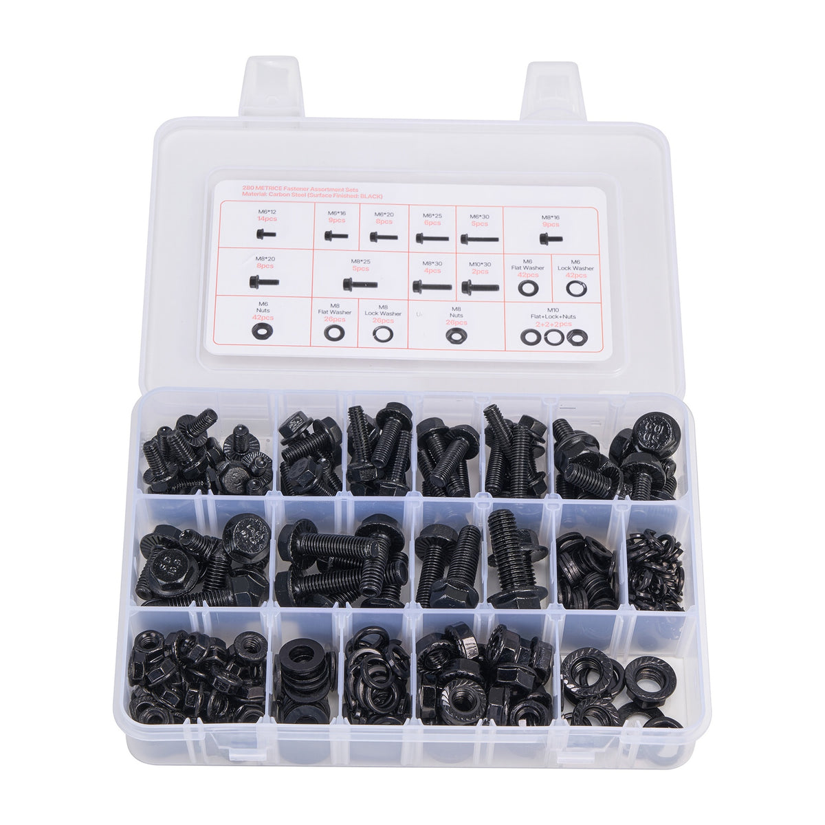 280 Pcs Bolts Nuts Assortment Kit Metric Alloy Steel M6 M8 M10