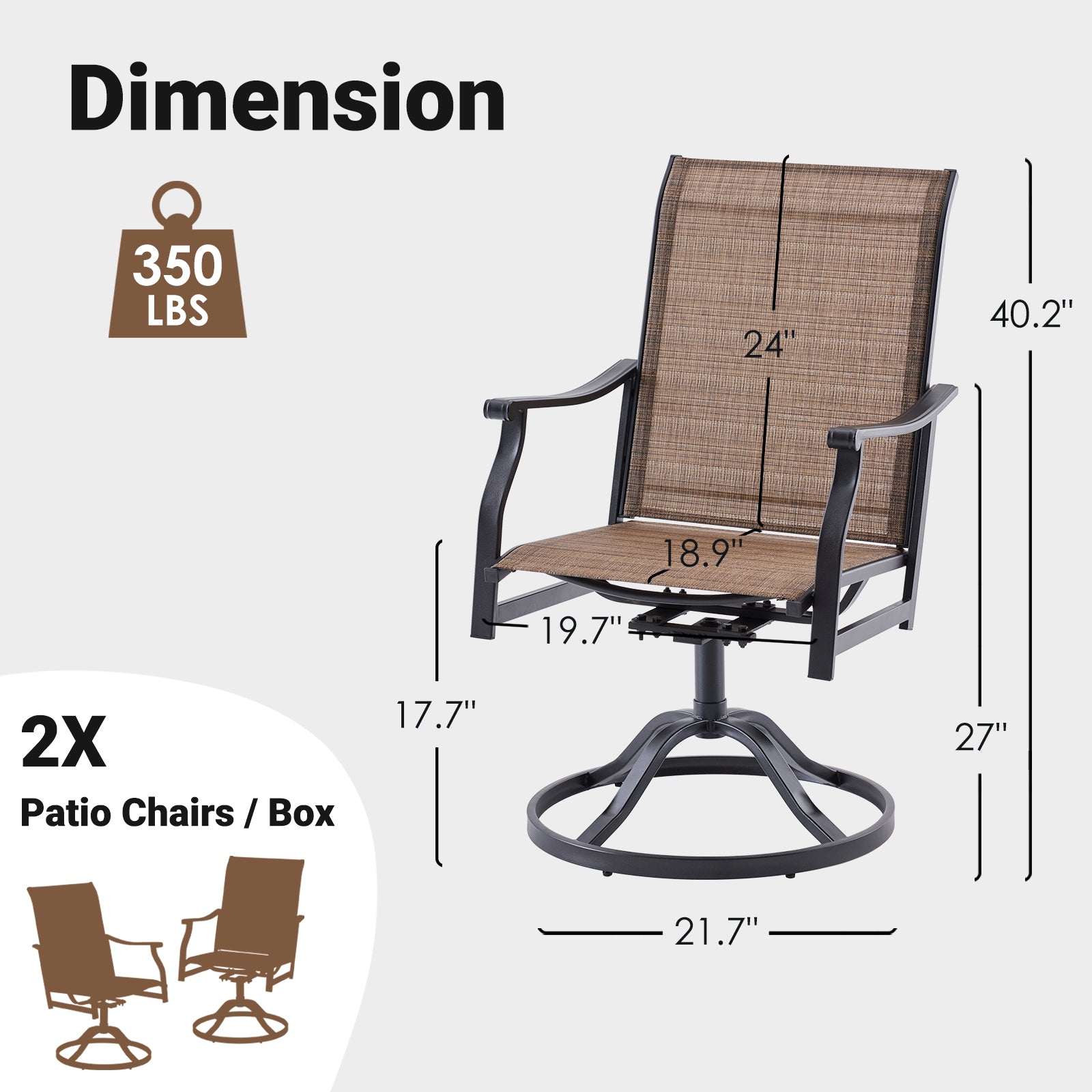 Outdoor Dining Chairs Set of 2, 360°Swivel Patio Dining Chair with Textilene Fabric, Outdoor Metal Armchair All Weather Resistant, Ergonomic Comfort, Perfect for Patio, Backyard, Balcony