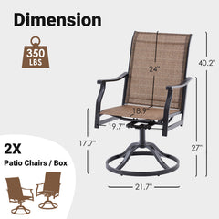 Outdoor Dining Chairs Set of 2, 360°Swivel Patio Dining Chair with Textilene Fabric, Outdoor Metal Armchair All Weather Resistant, Ergonomic Comfort, Perfect for Patio, Backyard, Balcony