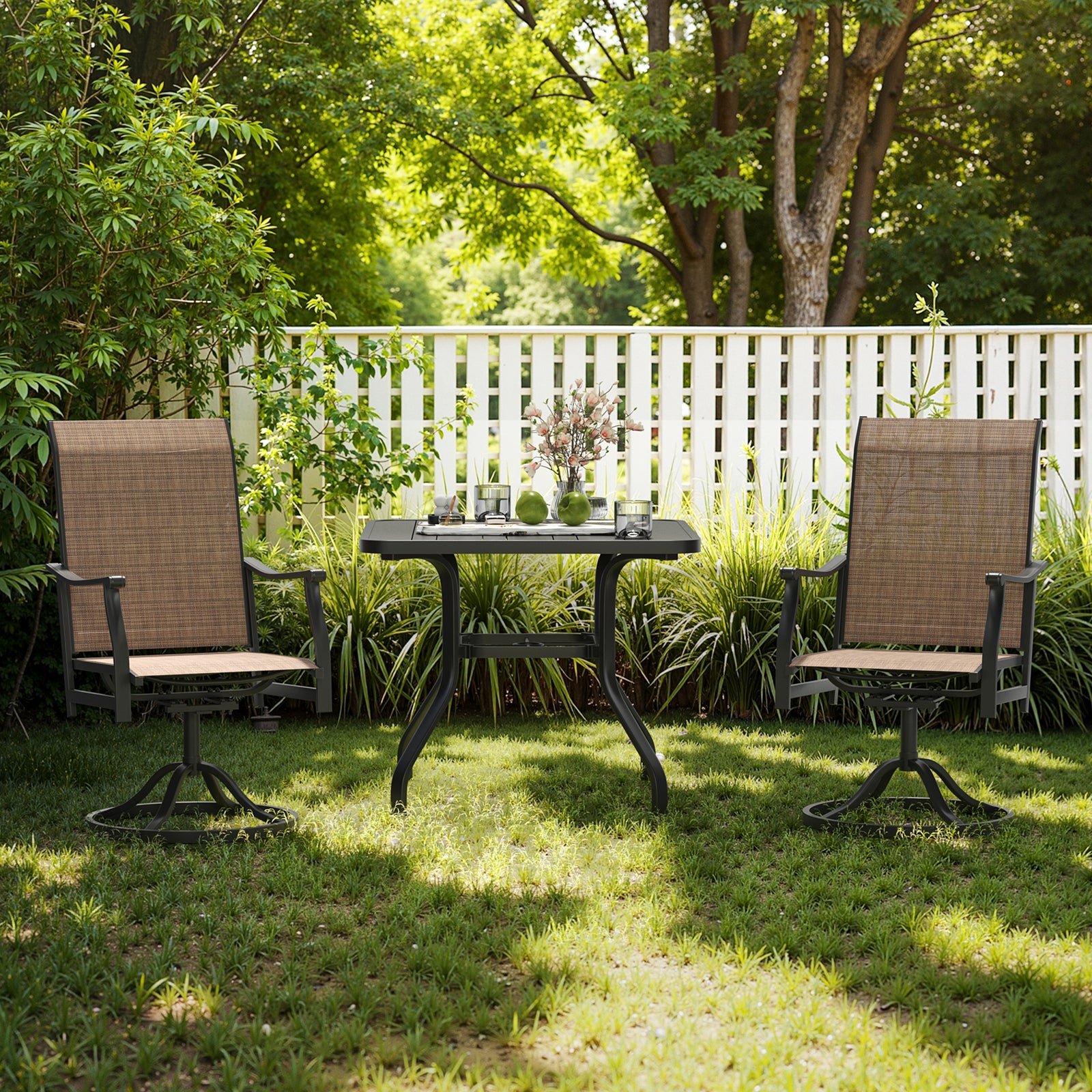 Outdoor Dining Chairs Set of 2, 360°Swivel Patio Dining Chair with Textilene Fabric, Outdoor Metal Armchair All Weather Resistant, Ergonomic Comfort, Perfect for Patio, Backyard, Balcony