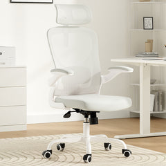 Ergonomic Office Chair, Home Office Desk Chair with Headrest, High Back Computer Chair with Armrests and Adjustable Lumbar Support for Home Office Study Room, White