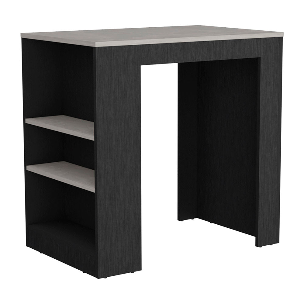 Harlan Kitchen Island, Counter Height Table Top with 3-Side Shelf