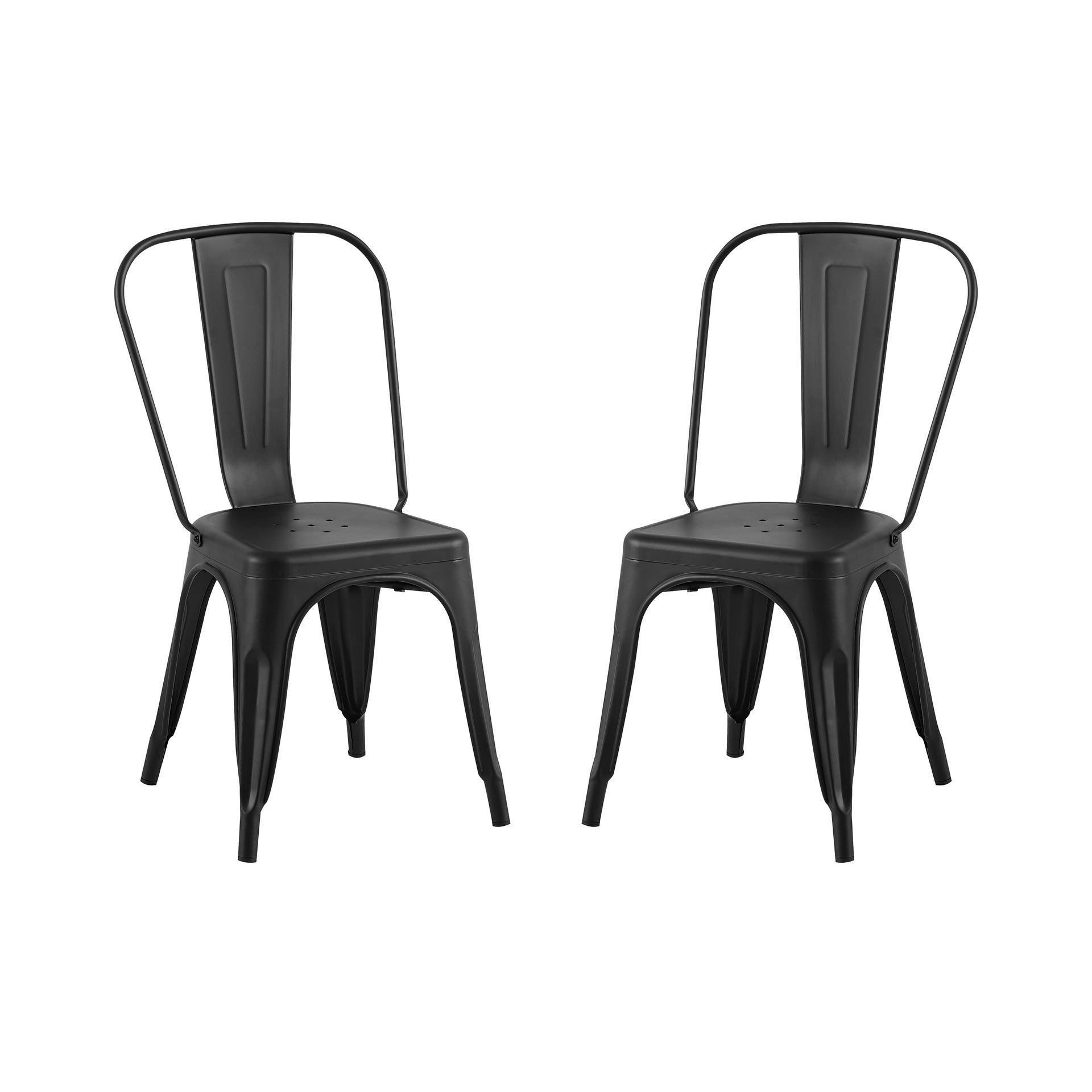 Set of 2 Matte Black Industrial Metal Dining Chairs 18 Inch Seat Height Stackable, Indoor Outdoor, Lightweight Easy-Clean Surface, Easy Assembly, Durable Modern Design, For Kitchen Restaurant