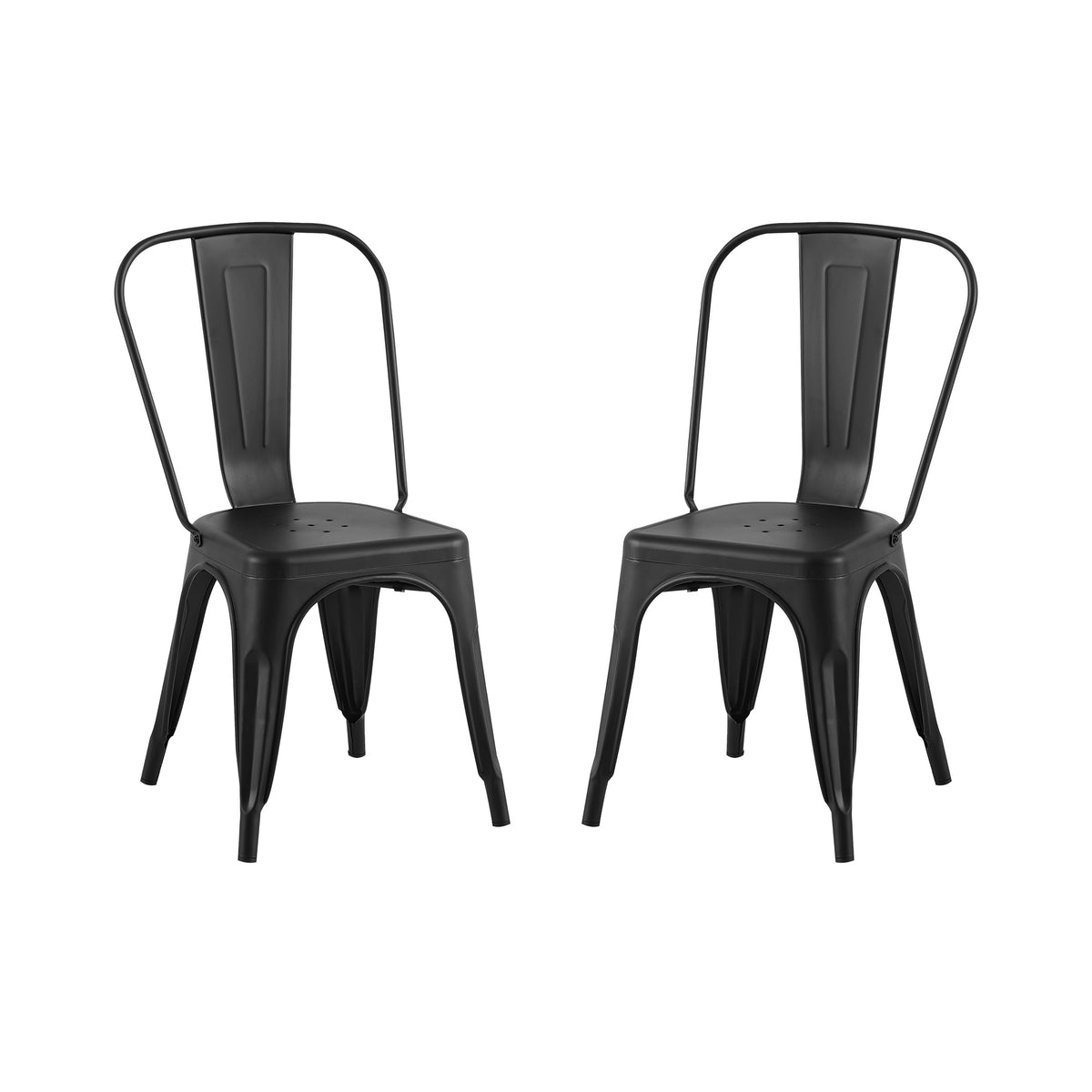 Set of 2 Matte Black Industrial Metal Dining Chairs 18 Inch Seat Height Stackable, Indoor Outdoor, Lightweight Easy-Clean Surface, Easy Assembly, Durable Modern Design, For Kitchen Restaurant