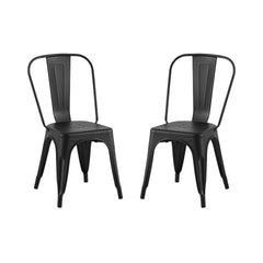 Set of 2 Matte Black Industrial Metal Dining Chairs 18 Inch Seat Height Stackable, Indoor Outdoor, Lightweight Easy-Clean Surface, Easy Assembly, Durable Modern Design, For Kitchen Restaurant