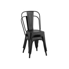 Set of 2 Matte Black Industrial Metal Dining Chairs 18 Inch Seat Height Stackable, Indoor Outdoor, Lightweight Easy-Clean Surface, Easy Assembly, Durable Modern Design, For Kitchen Restaurant
