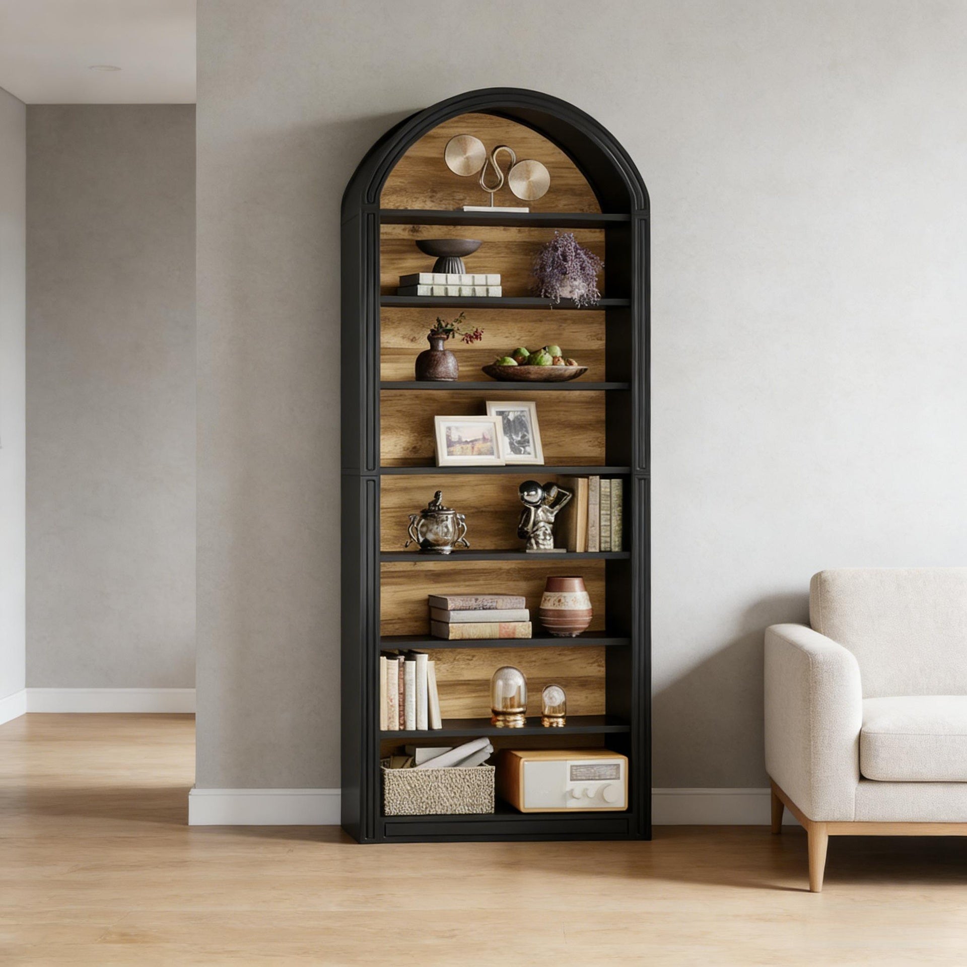 Spacious Display Shelving,Freestanding Bookshelf,Arched Bookcase